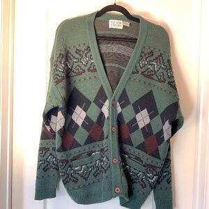 Tip Top Tailors Vintage Grandpa Cardigan – Argyle Green Burgundy Knit Canada M‎